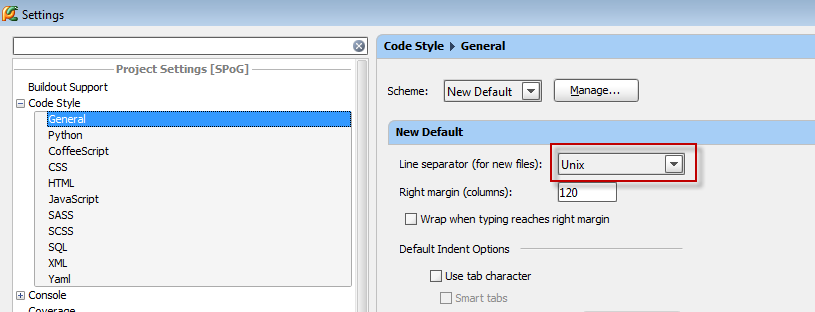PyCharm Settings Line Seperator